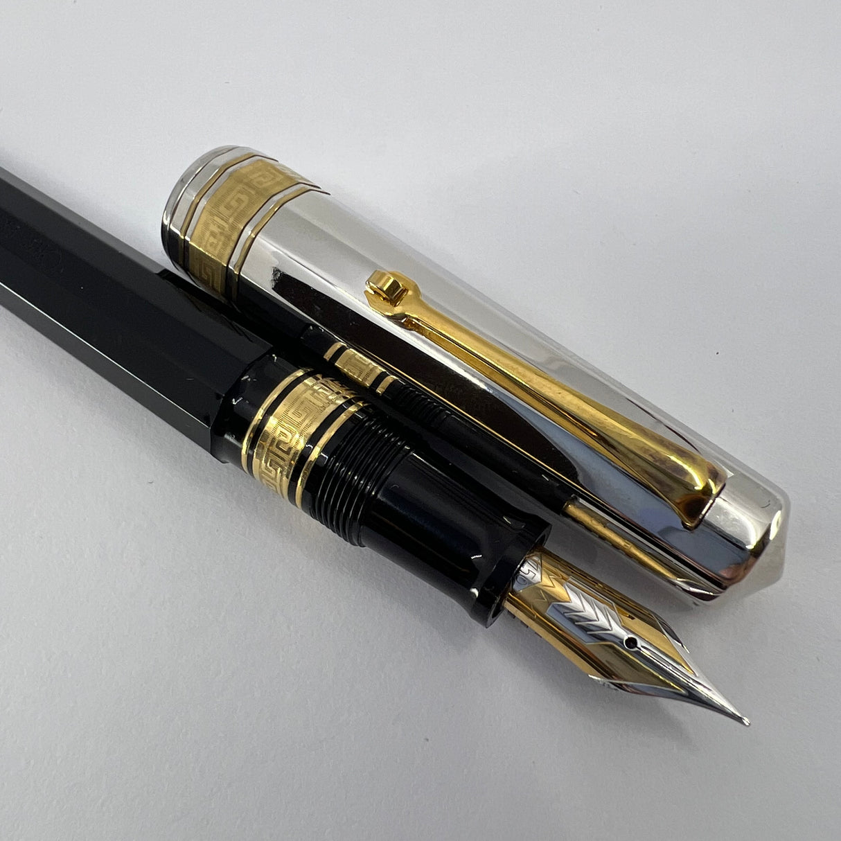 OMAS Doue Facetted Large Paragon Fountain Pen - Sterling Silver Cap - Fine 18kt Gold Nib