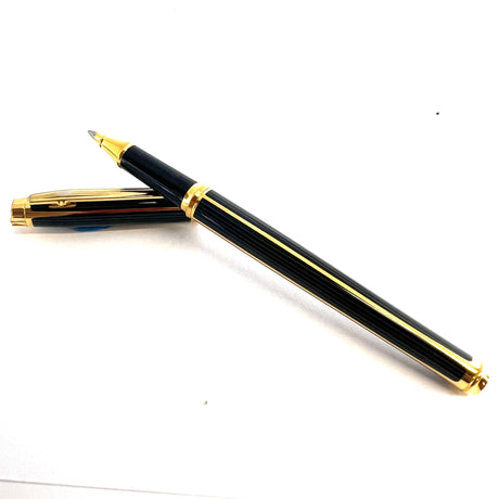 Elysee Parthenon Classique Black Lacquered/Gold-Plated Striped Rollerball