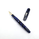 Levenger Blue Marbled Argento Fountain Pen - Broad 18kt Gold Nib
