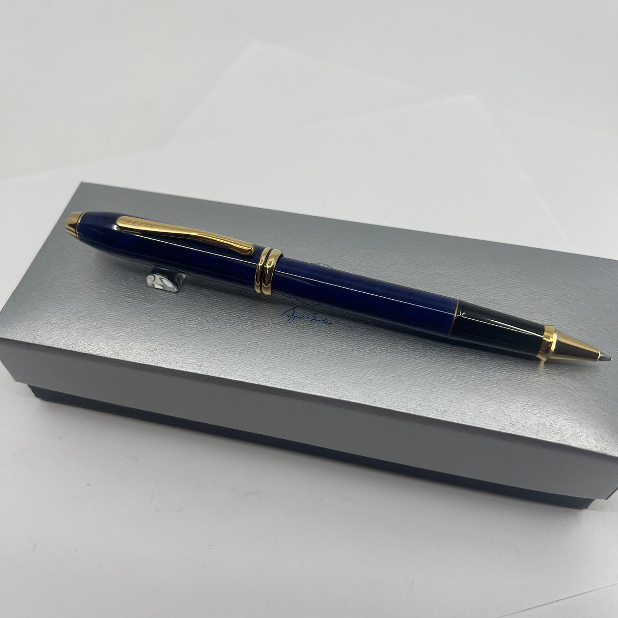 Cross Townsend Marbled Midnight Blue Selectip Rollerball with President George Bush Facsimile Signature & Presidential Seal Engraved on  both the Pen & Box!