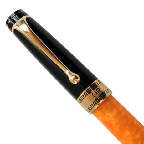 Aurora Optima O’ Sole Mio Black Resin w/ Marbled Orange Auroloide Rollerball