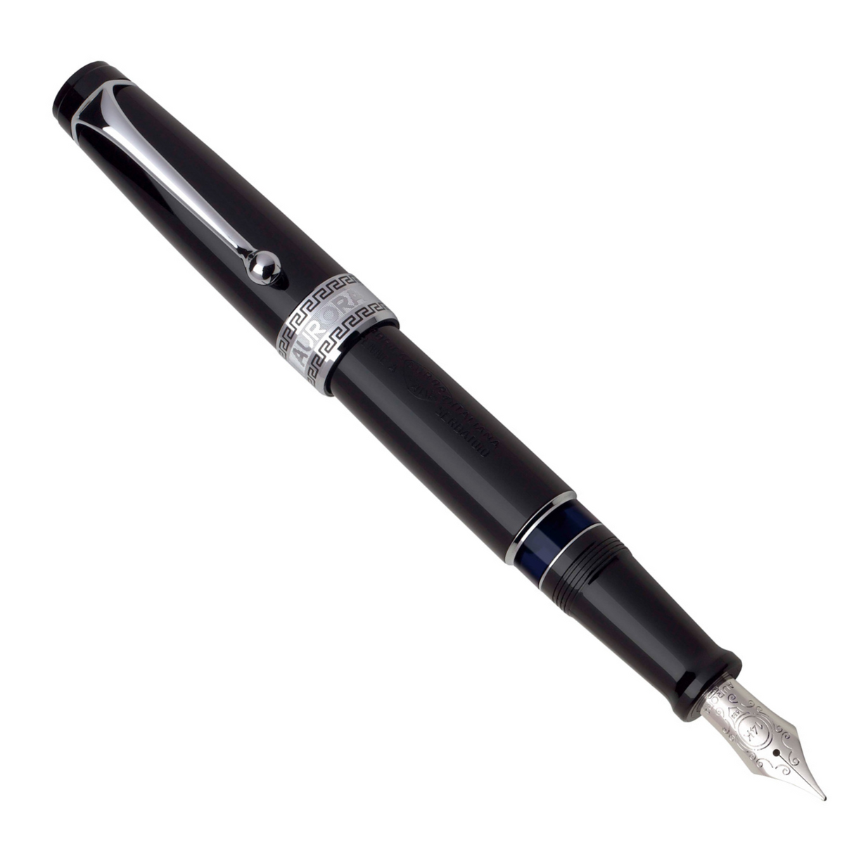 Aurora Optima Resin Black w/ Chrome Plated Trim Fountain Pen