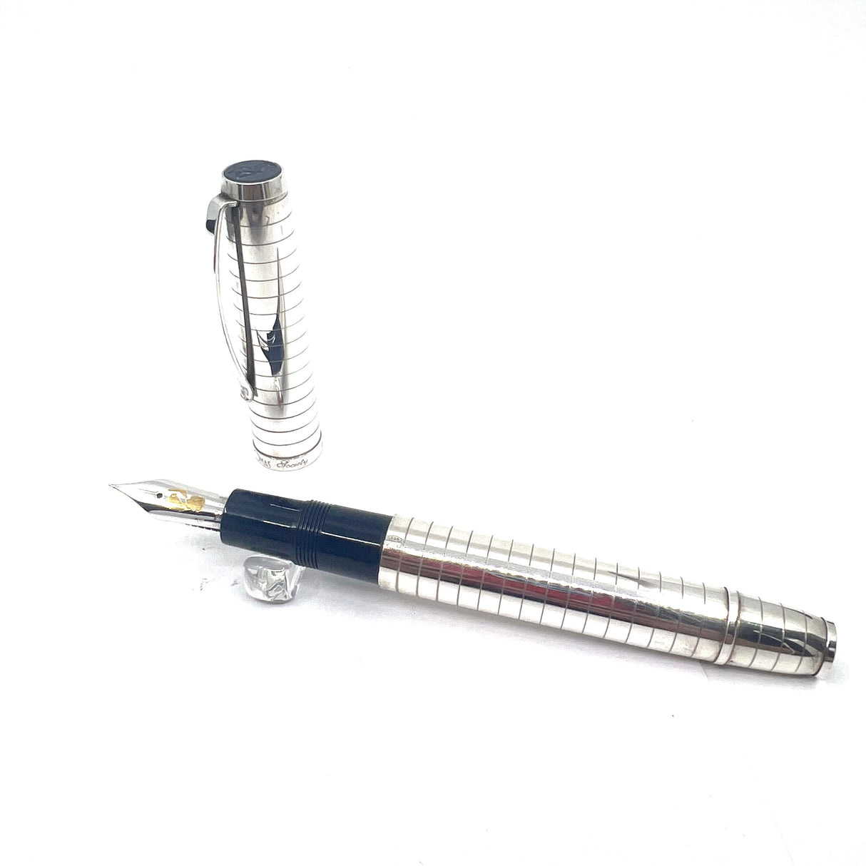 OMAS Horizontal Lined Sterling Silver Overlay Fountain Pen  - Extra Fine 18kt Gold Nib