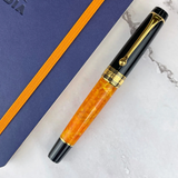 Aurora Optima O’ Sole Mio Auroloide Black Resin w/ Marbled Orange Fountain Pen