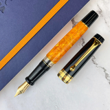 Aurora Optima O’ Sole Mio Auroloide Black Resin w/ Marbled Orange Fountain Pen