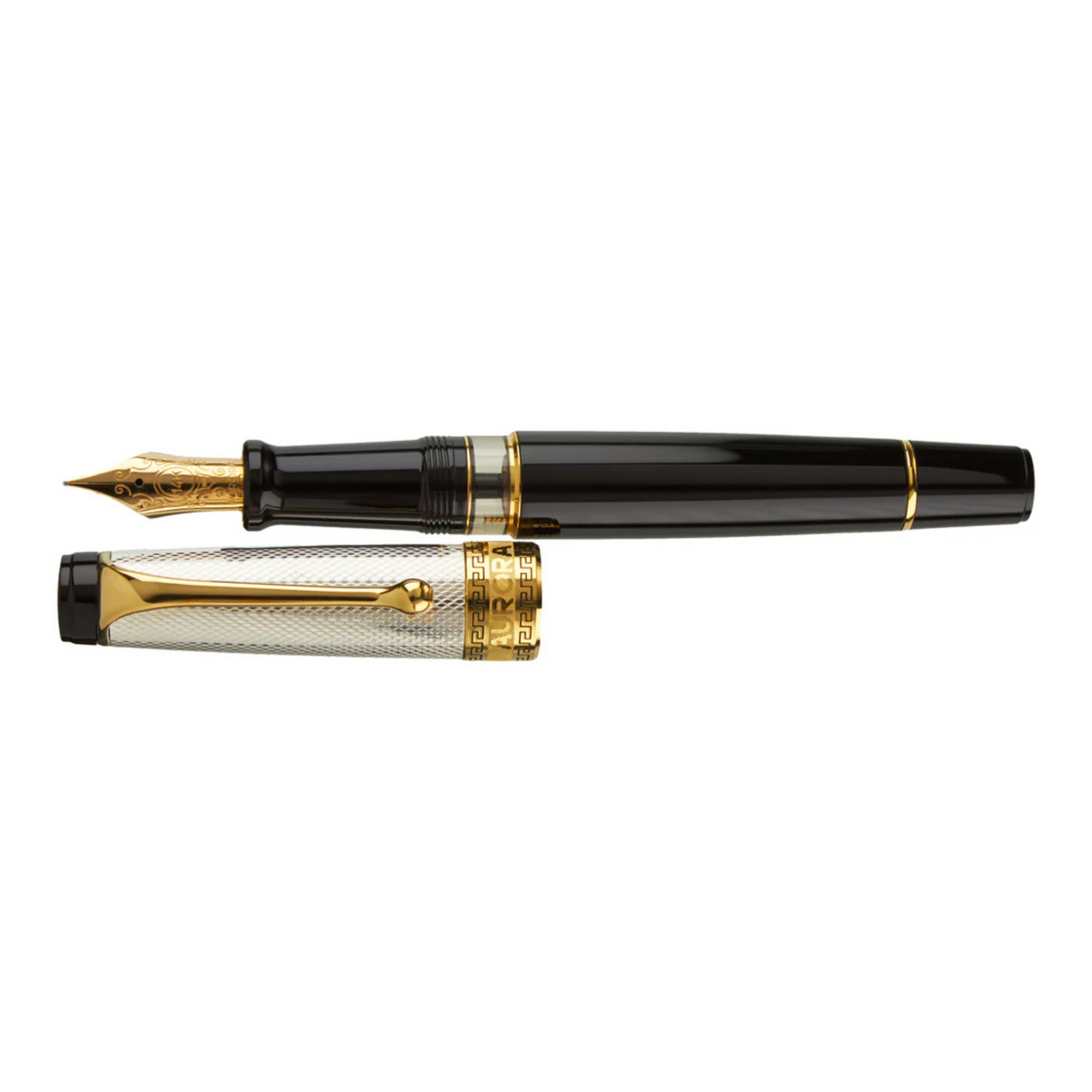 Aurora Optima Black Resin Silver Cap Fountain Pen