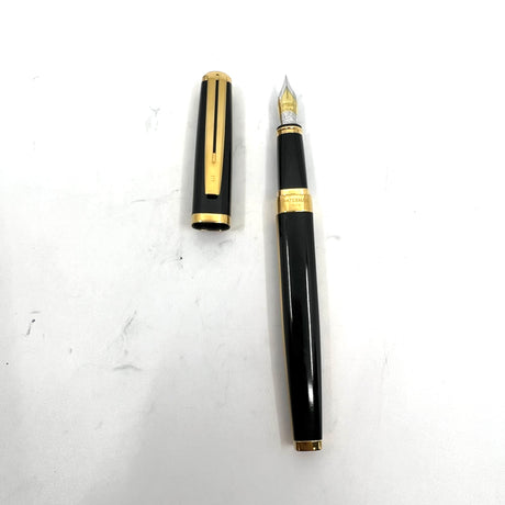 Waterman Oversized Exception Black Fountain Pen - 4-Sided Body  with 2 Sides of Gold-Plated Stripes