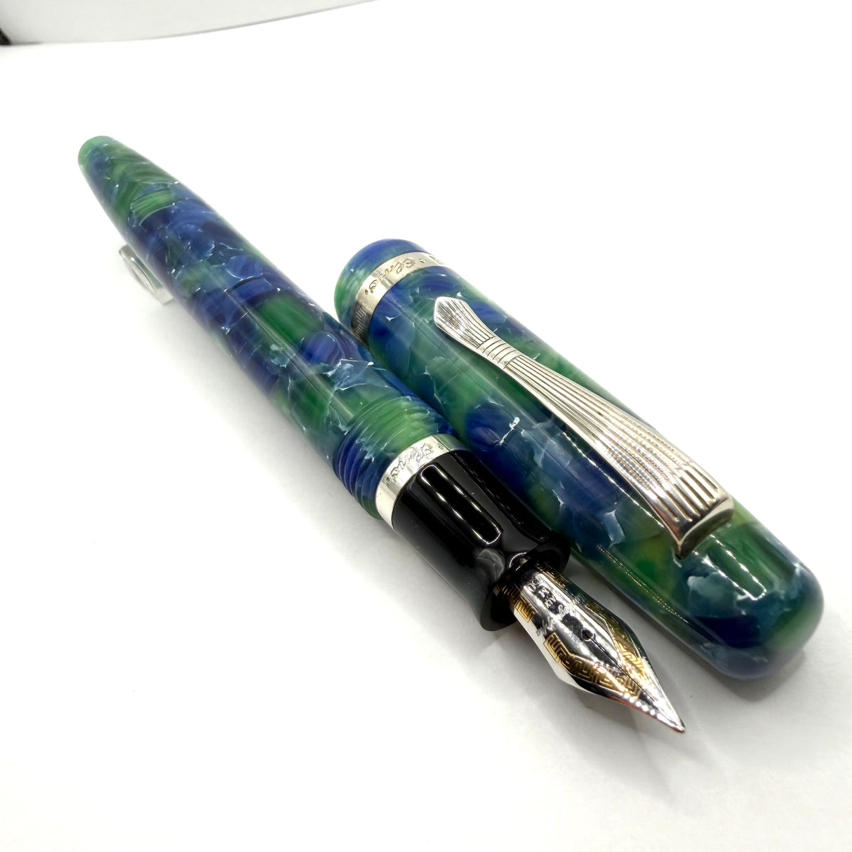 Montegrappa Elmo Asolo (Blue/Green Marbled) Fountain Pen - Medium 18kt Gold Nib