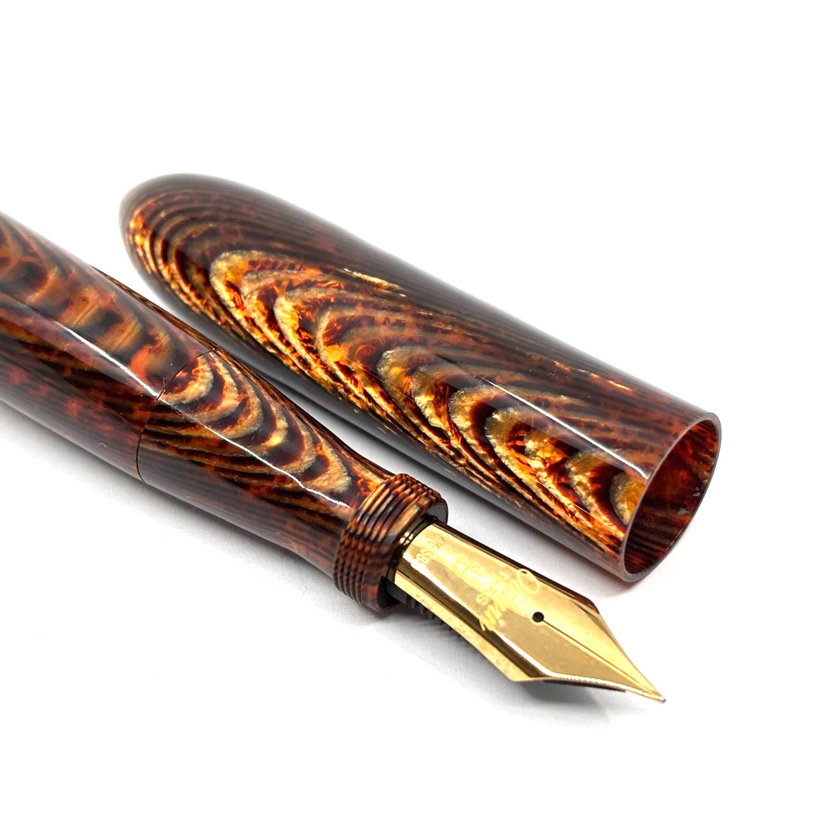 Oldwin (Paris) Torpedo Bronze Arco Spina (Fish Bone) Pattern  Celluloid LE Fountain Pen