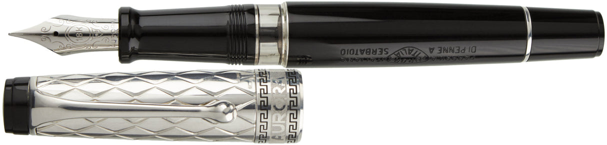 Aurora Riflessi Black Barrel and Sterling Silver Cap Fountain Pen