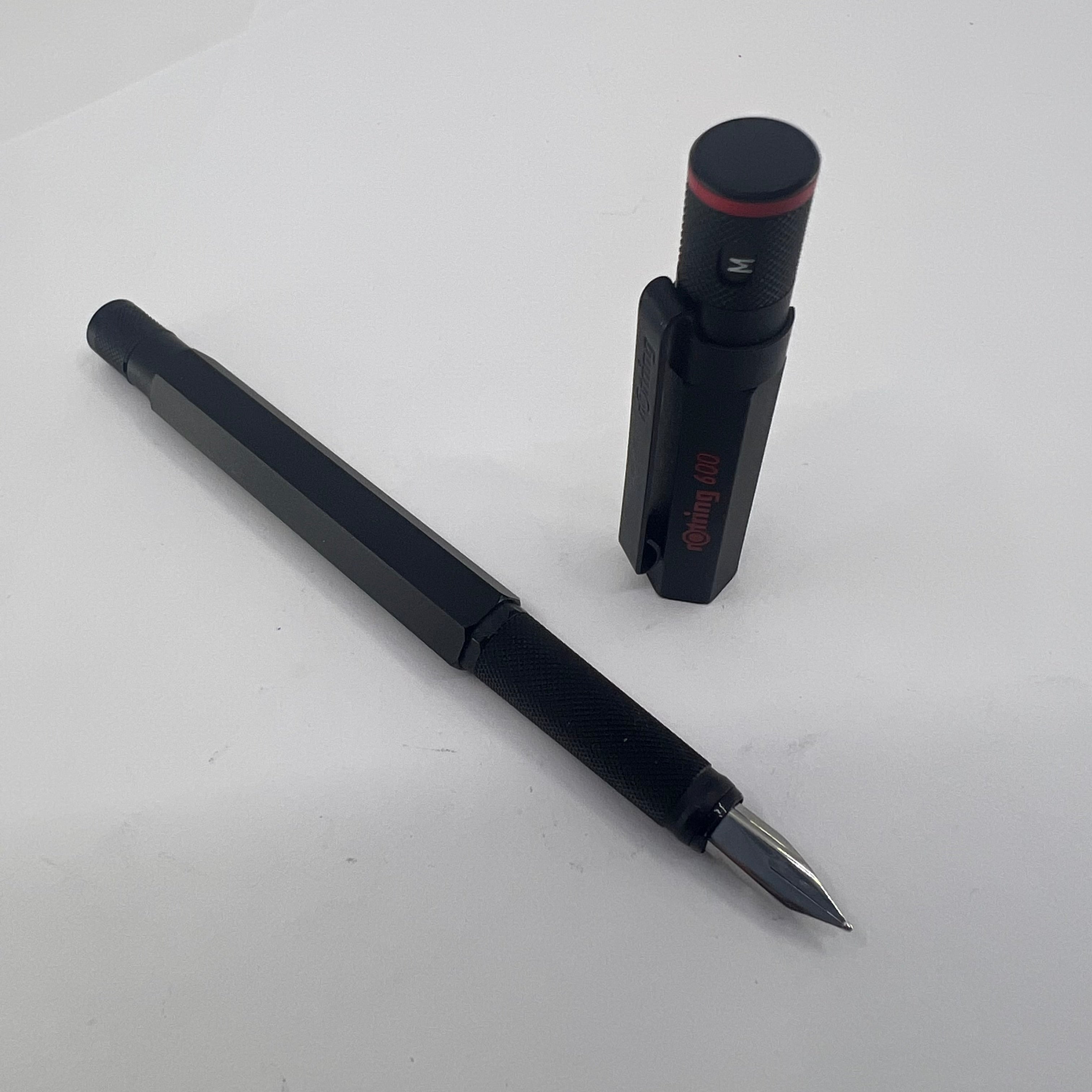 Rotring #600 Black Metal Six-Sided Fountain Pen - Medium Stainless