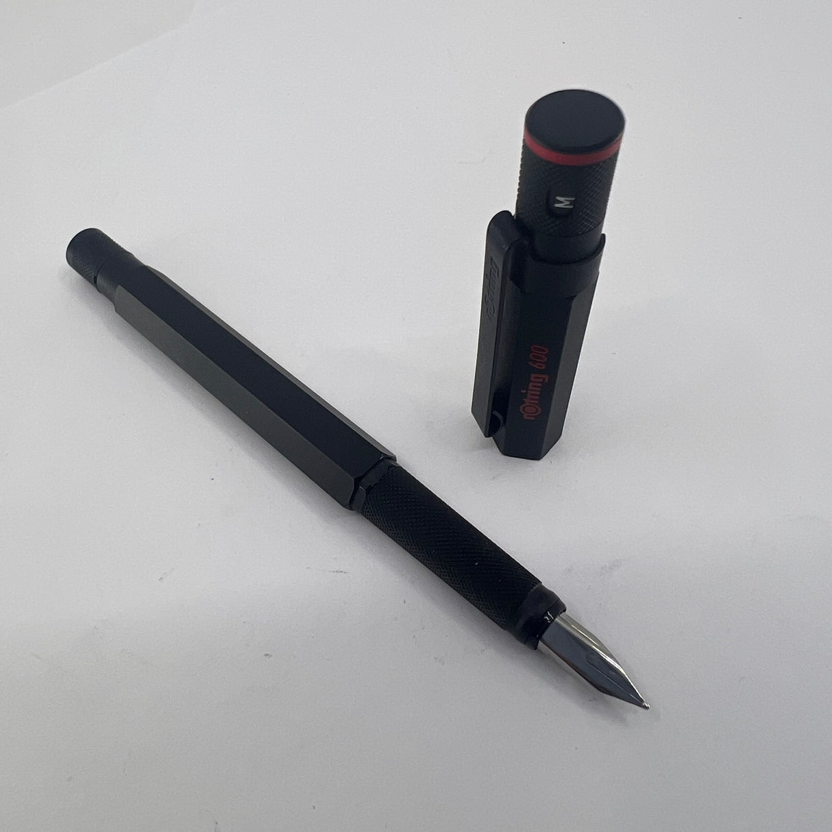 Rotring #600 Black Metal Six-Sided Fountain Pen - Medium Stainless Steel Nib