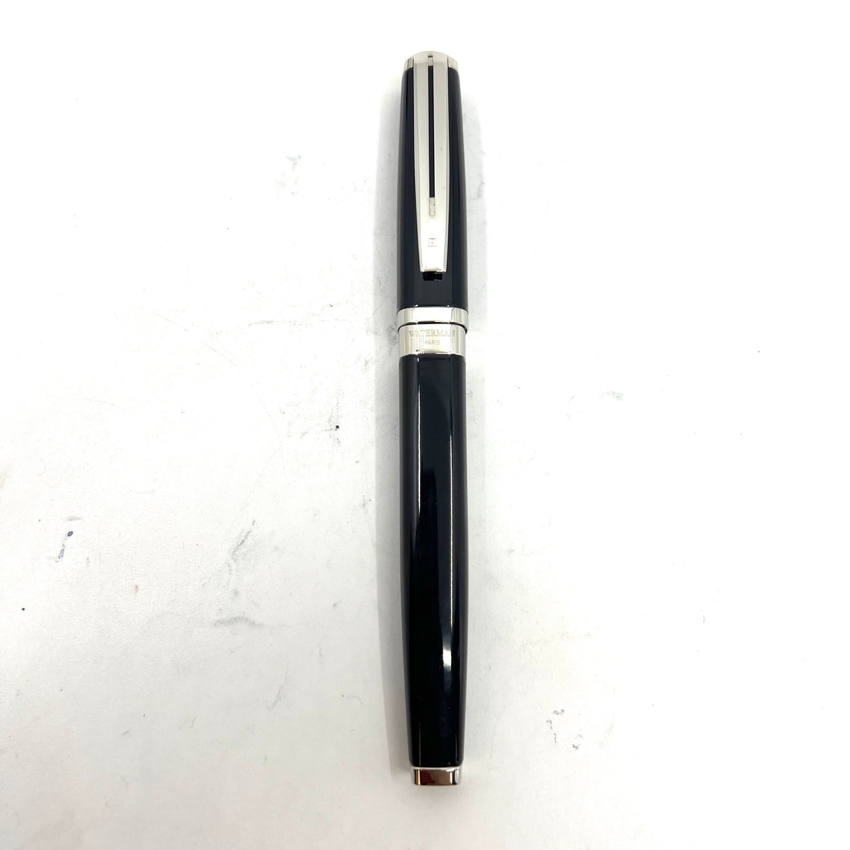 Waterman Oversized Exception Black Fountain Pen - 4-Sided Body  with 2 Sides of Charcoal Stripes