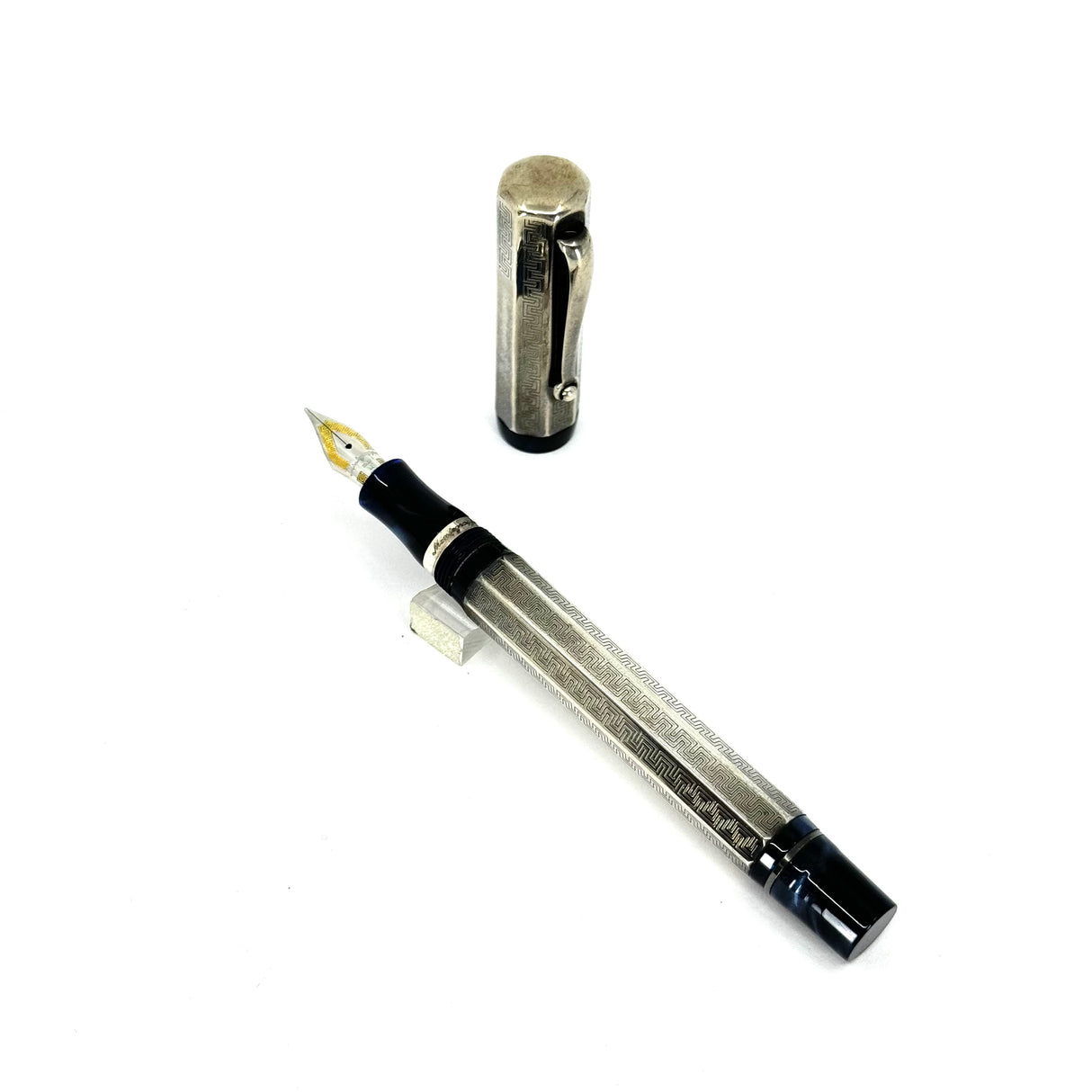 Montegrappa Privilege 8-Sided Sterling Silver Mid-Size Fountain Pen-Medium 18kt Gold Nib