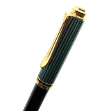 Pelikan Souveran K300 Black Cap/Green Striped Barrel Ballpoint Pen