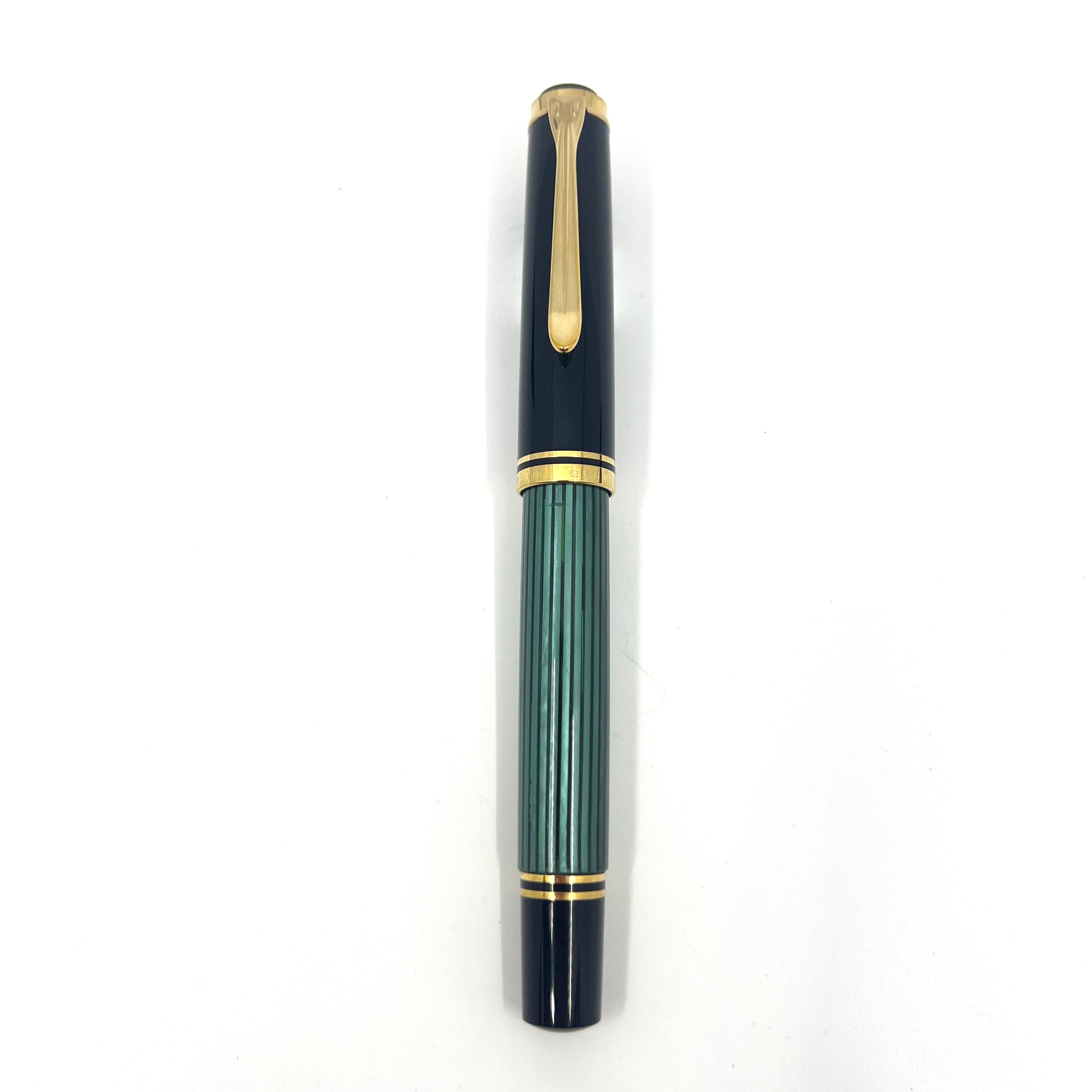 Pelikan M600 Fountain Pen - Black Cap/Green Striped Barrel - Fine