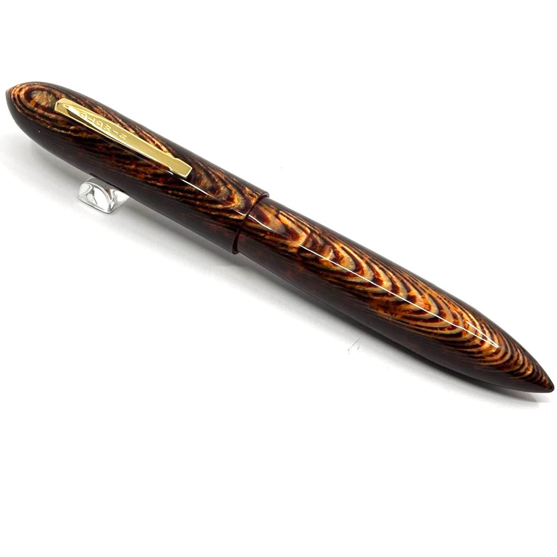 Oldwin (Paris) Torpedo Bronze Arco Spina (Fish Bone) Pattern  Celluloid LE Fountain Pen