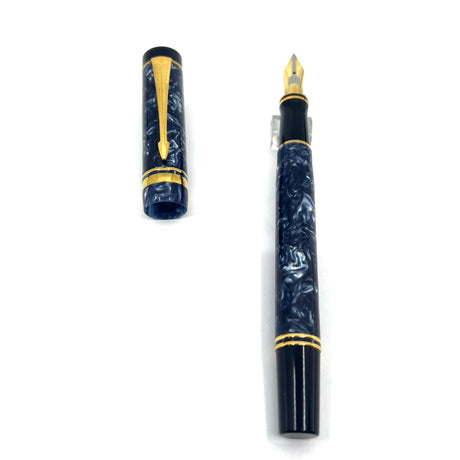 Parker International Duofold Blue Marble Fountain Pen - Medium 18kt Gold Nib