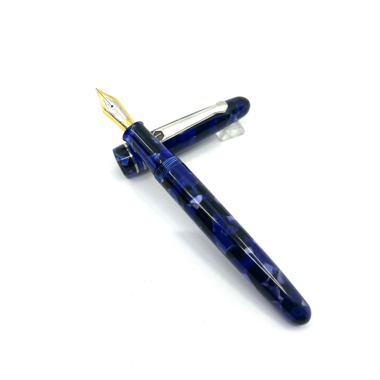 Levenger Blue Marbled Argento Fountain Pen - Broad 18kt Gold Nib