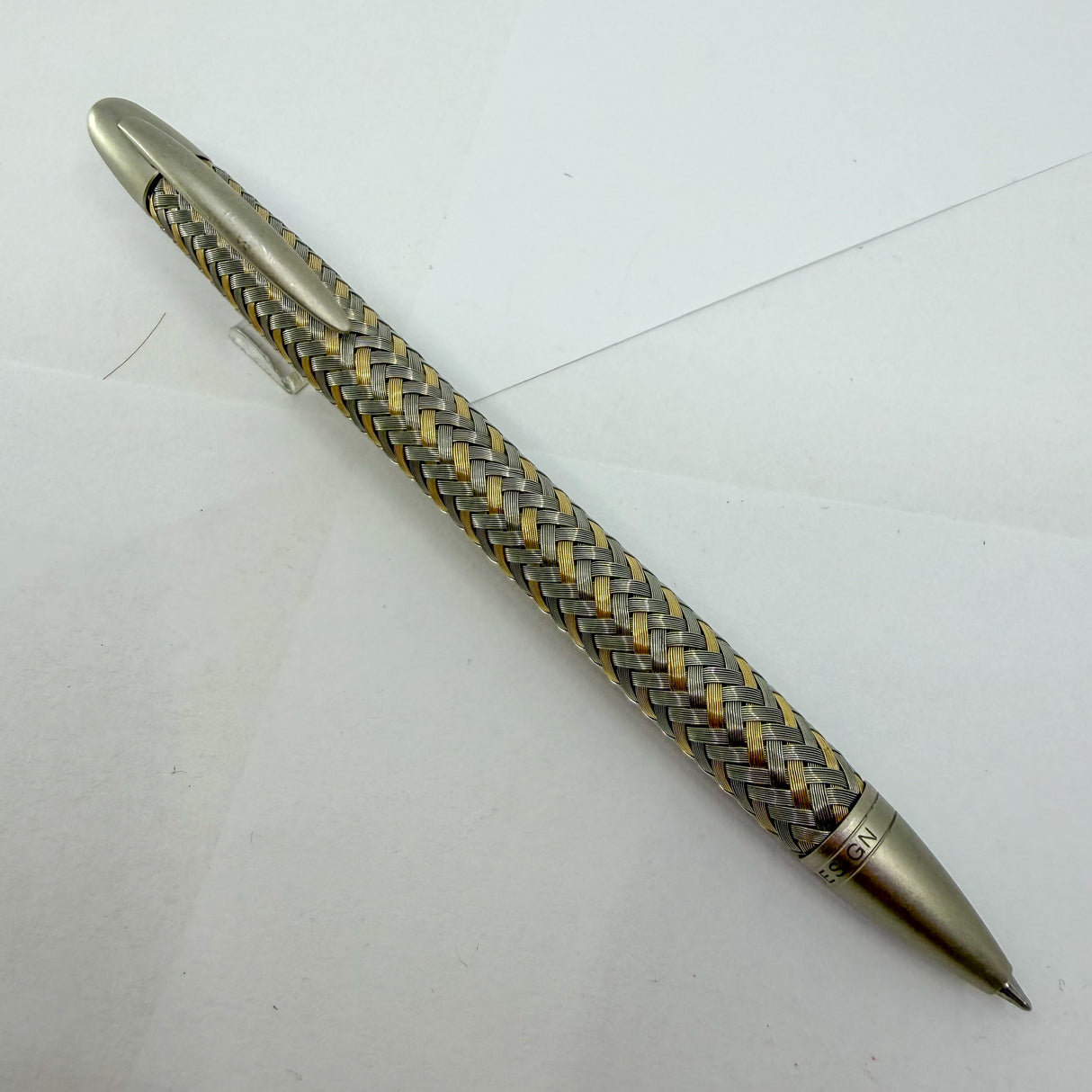 Porsche Design Ballpoint Pen - Tec-Flex Woven Stainless Steel & Gold Plate