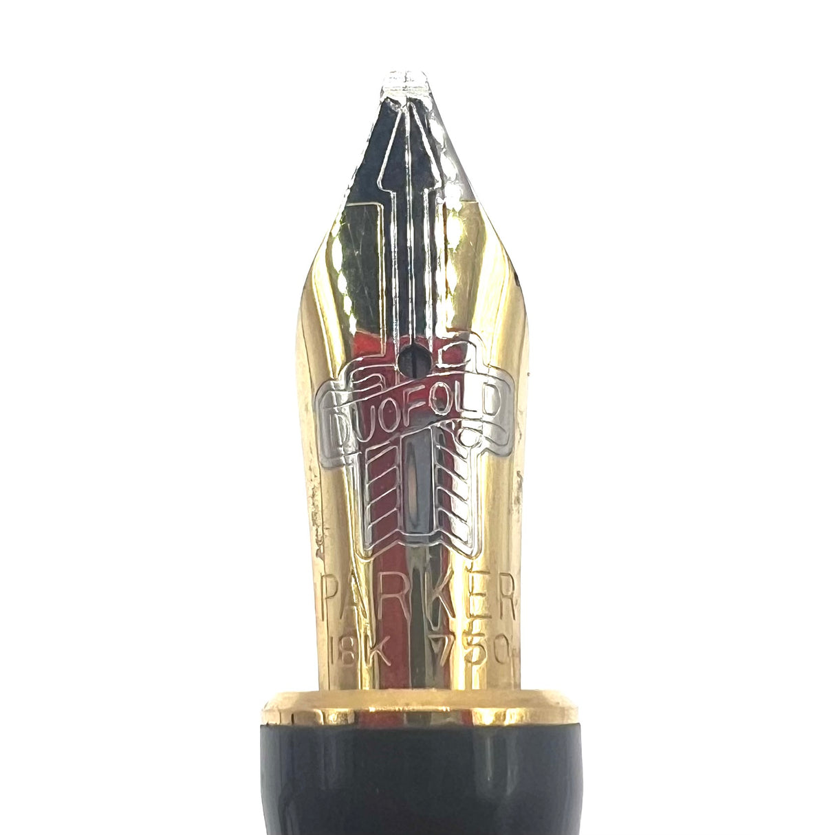 Parker International (Standard Size) Pearl & Black Duofold Fountain Pen  -  ITALIC BROAD 18kt Gold Nib