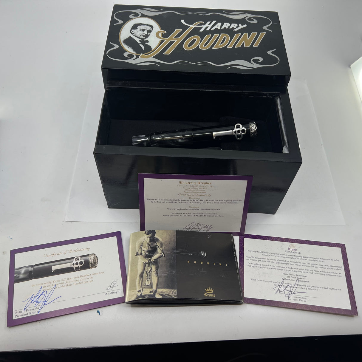 Krone Harry Houdini Limited Edition Fountain Pen   -  Medium 18kt Gold Nib  - With Authenticated Original Key Used by Houdini!
