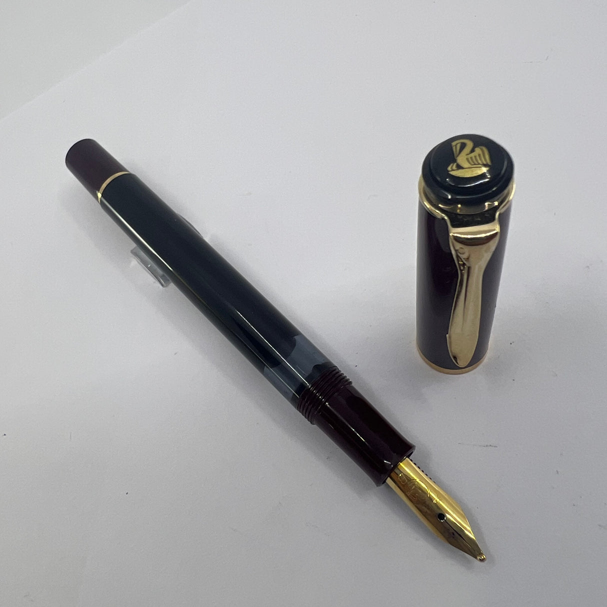 Pelikan M150 Burgundy & Black Fountain Pen - Broad Gold-Plated Nib