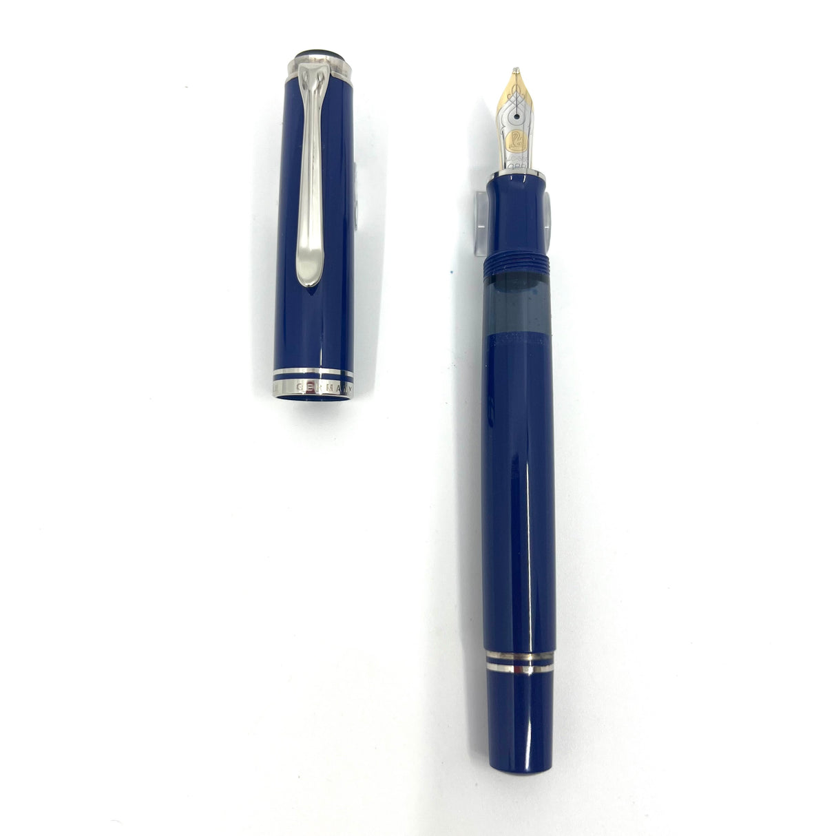 Pelikan Souveran Special Edition M605 Solid Blue Fountain Pen - Double Broad Oblique 14 kt Gold Nib