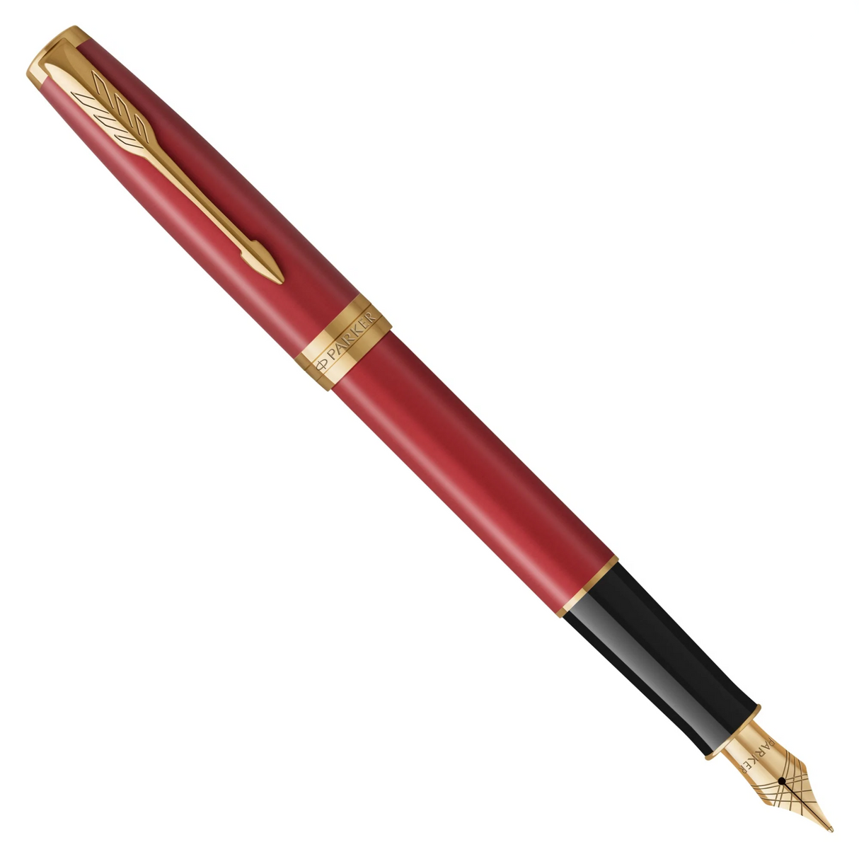 Parker Sonnet Classic Red Satined Gold Trim Fountain Pen