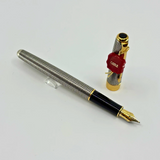 Parker Sonnet Sterling Silver Cisele Cross Hatch Fountain Pen - Broad 18kt Gold  Nib
