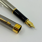 Parker Sonnet Sterling Silver Cisele Cross Hatch Fountain Pen - Broad 18kt Gold  Nib