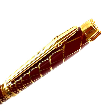 Elysee Trajan Burgundy Red Lacquered/Gold Plated Inlaid Filigree Ballpoint Pen
