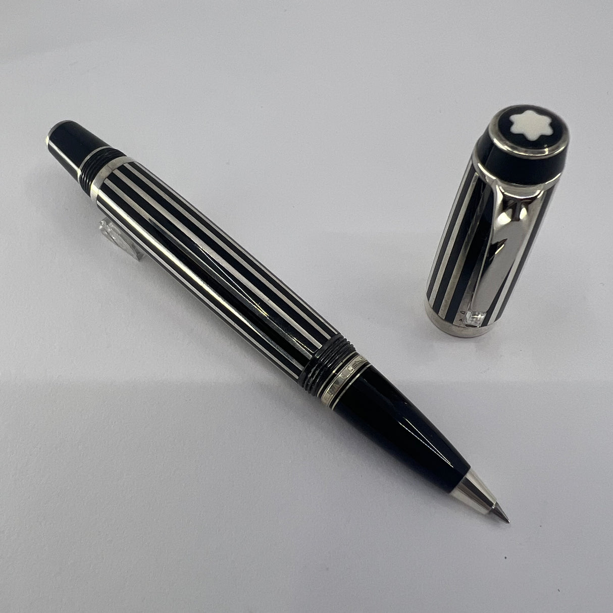 Montblanc Crystal Boheme Rollerball - Sterling Silver Stripes over Black Resin Body