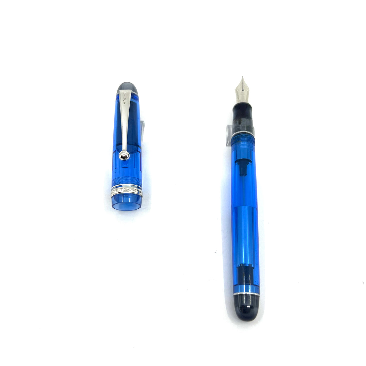 Pilot Custom 74 Blue Transparent Demonstrator Fountain Pen - Broad 14kt Gold Nib
