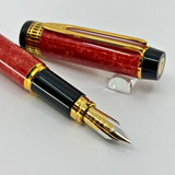 Waterman Patrician Red Coral Marble Fountain Pen- Fine 18kt Gold  Nib