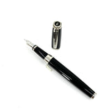 Waterman Oversized Exception Black Fountain Pen - Alternating Sides of Charcoal Stripes -Medium 18kt Gold Nib