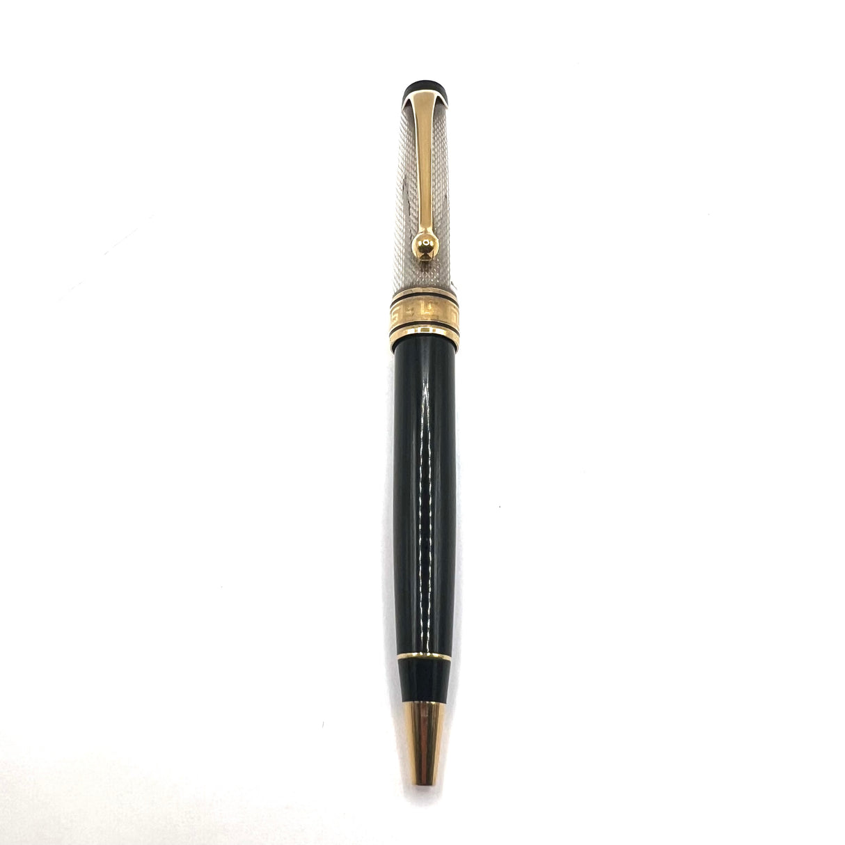 Aurora Optima Sterling Silver Guilloche Cap/Black Resin Barrel Ballpoint Pen