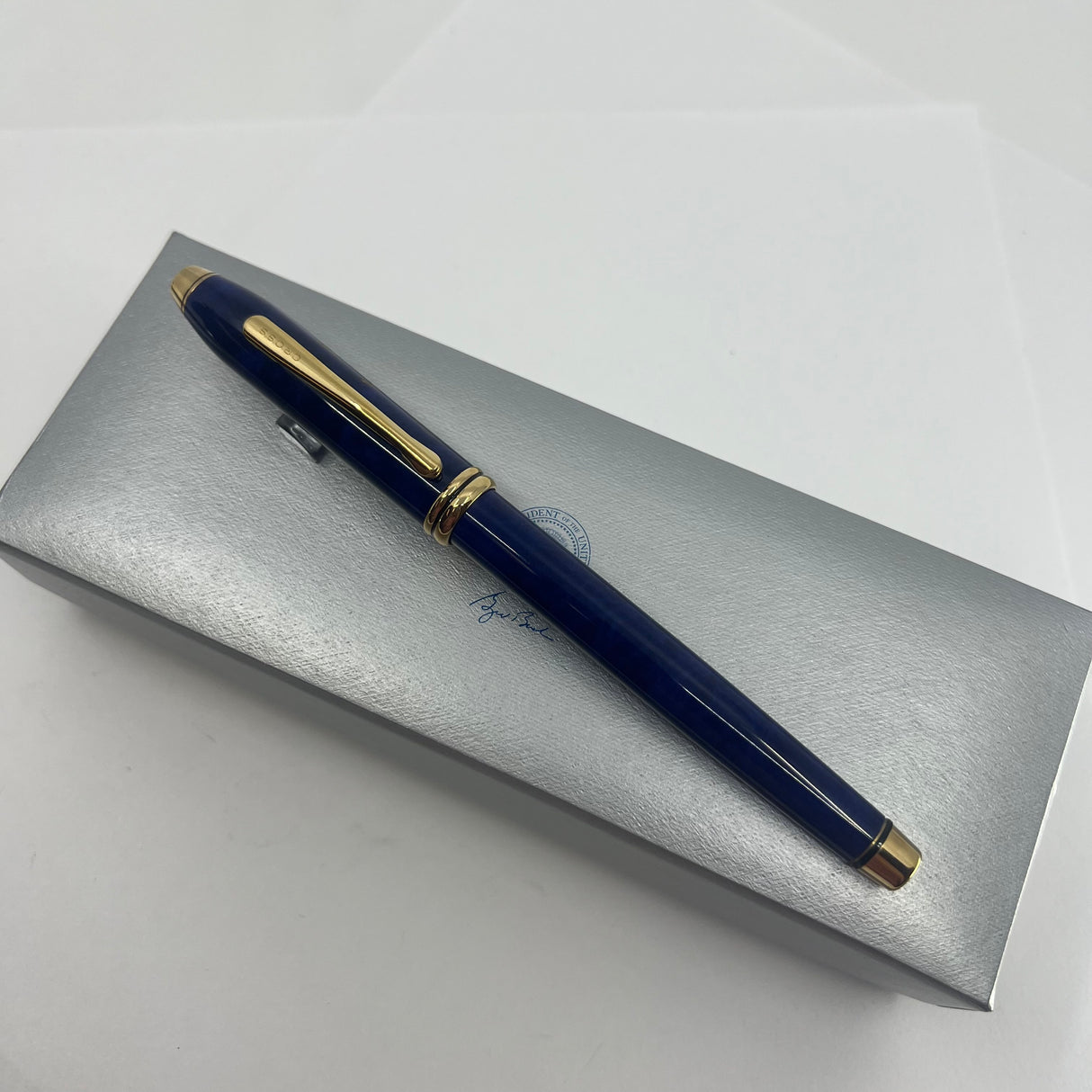 Cross Townsend Marbled Midnight Blue Selectip Rollerball with President George Bush Facsimile Signature & Presidential Seal Engraved on  both the Pen & Box!