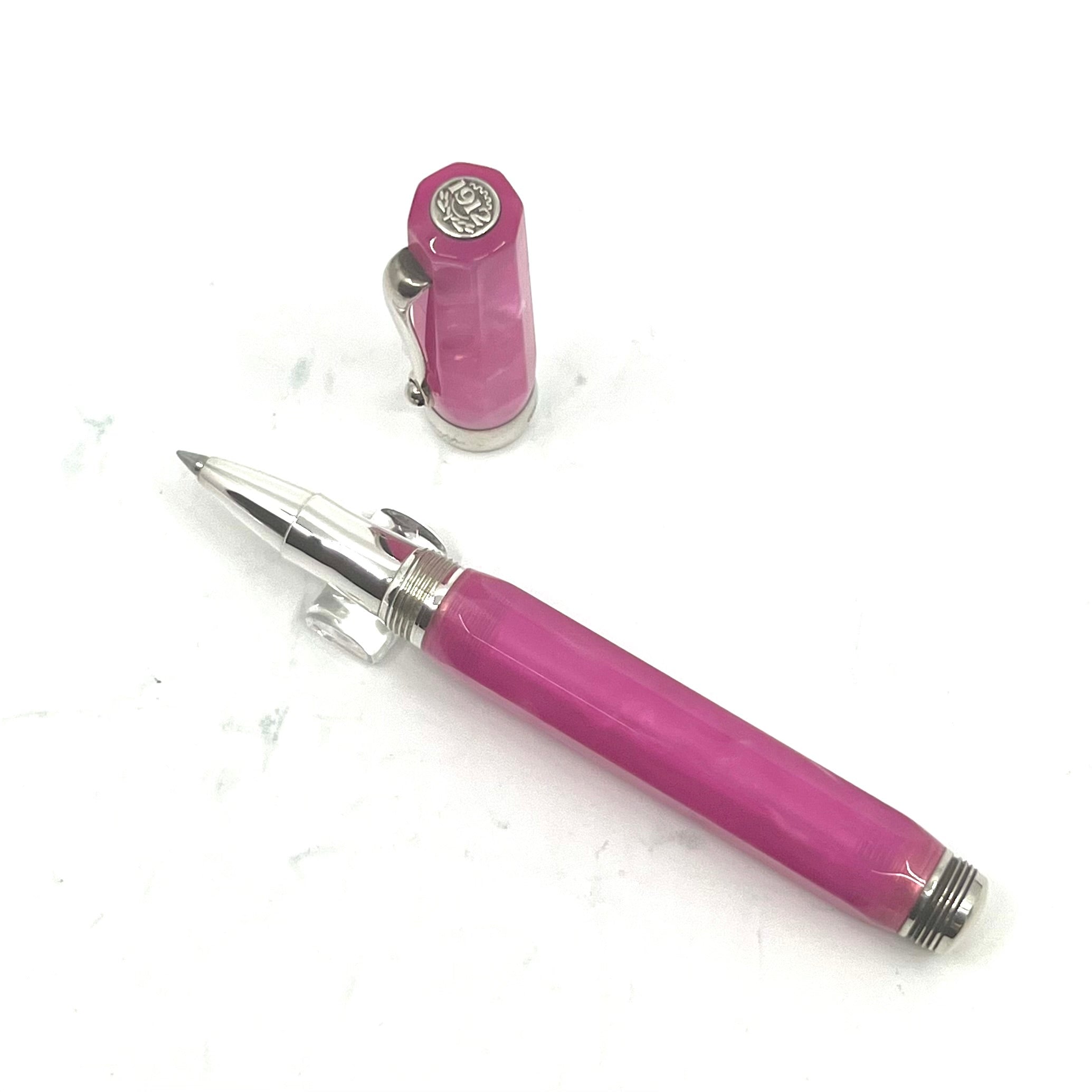 Montegrappa Micra Pink Celluloid Rollerball - Sterling Silver Trim