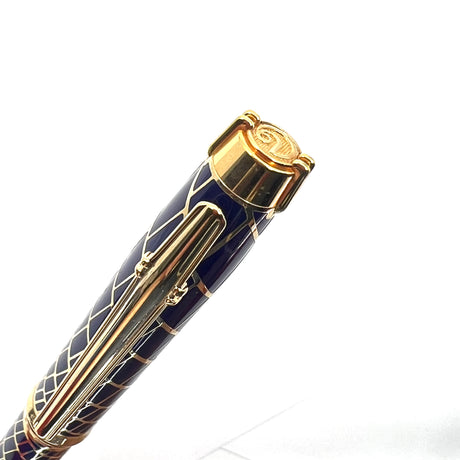 Elysee Trajan Blue Lacquered/Gold Plated Inlaid Filigree Ballpoint Pen