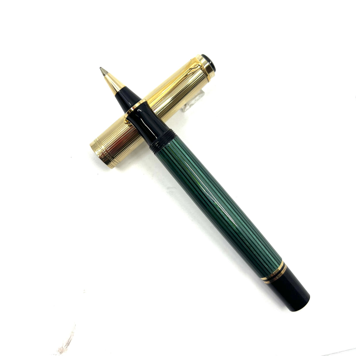 Pelikan Souveran R650 Rollerball - Gold Vermeil Cap - Green Striated Barrel