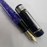 Delta #365 Lustrous Variegated Purple Marbled  Barrel/Black Cap Fountain Pen - Medium 18kt Gold Nib