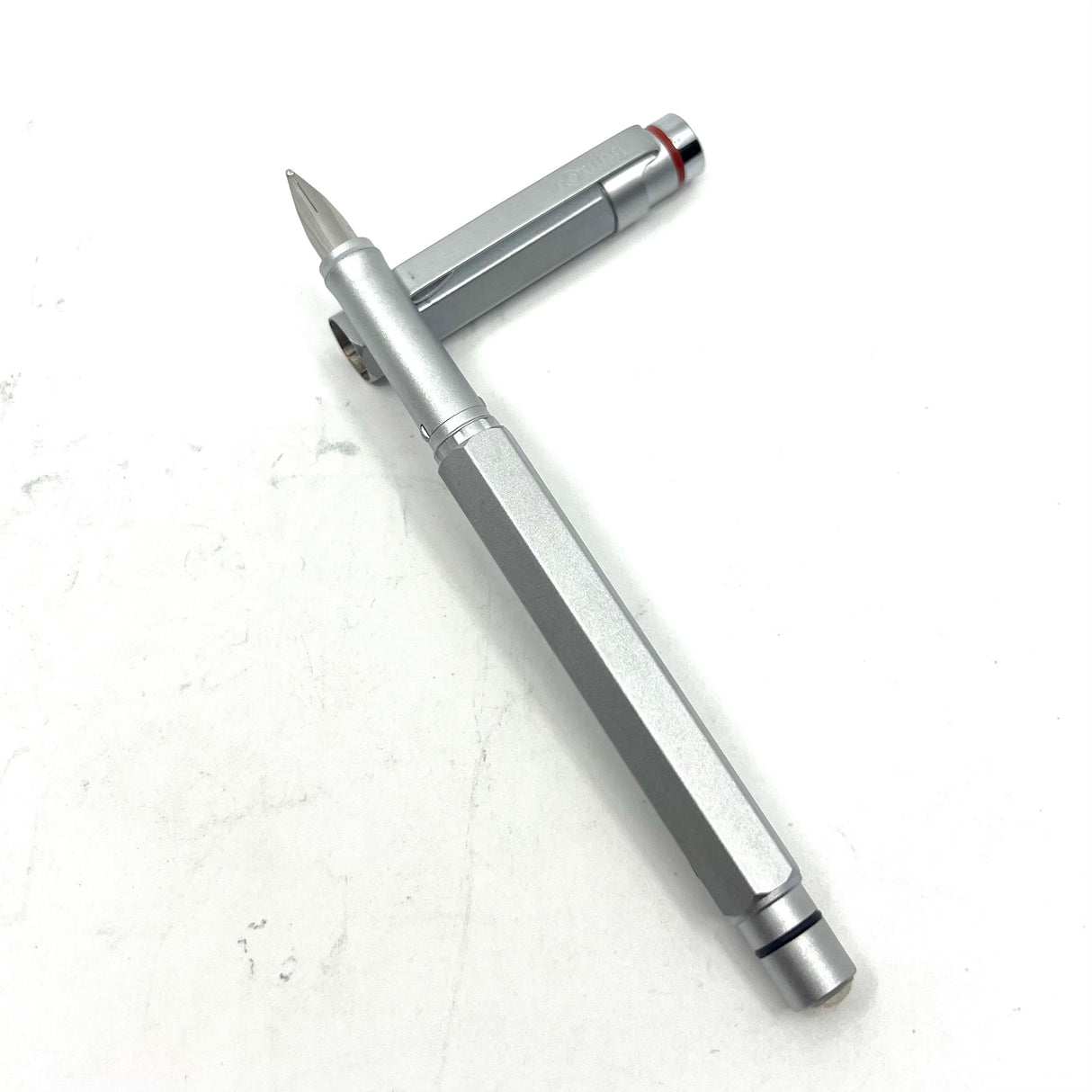 Rotring #600 Silver Gray Hexagonal Metal Fountain Pen