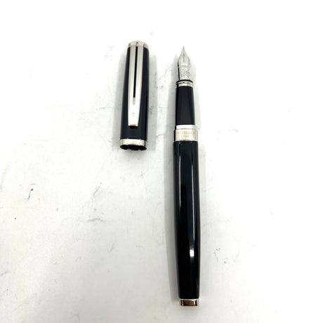 Waterman Oversized Exception Black Fountain Pen - 4-Sided Body  with 2 Sides of Charcoal Stripes