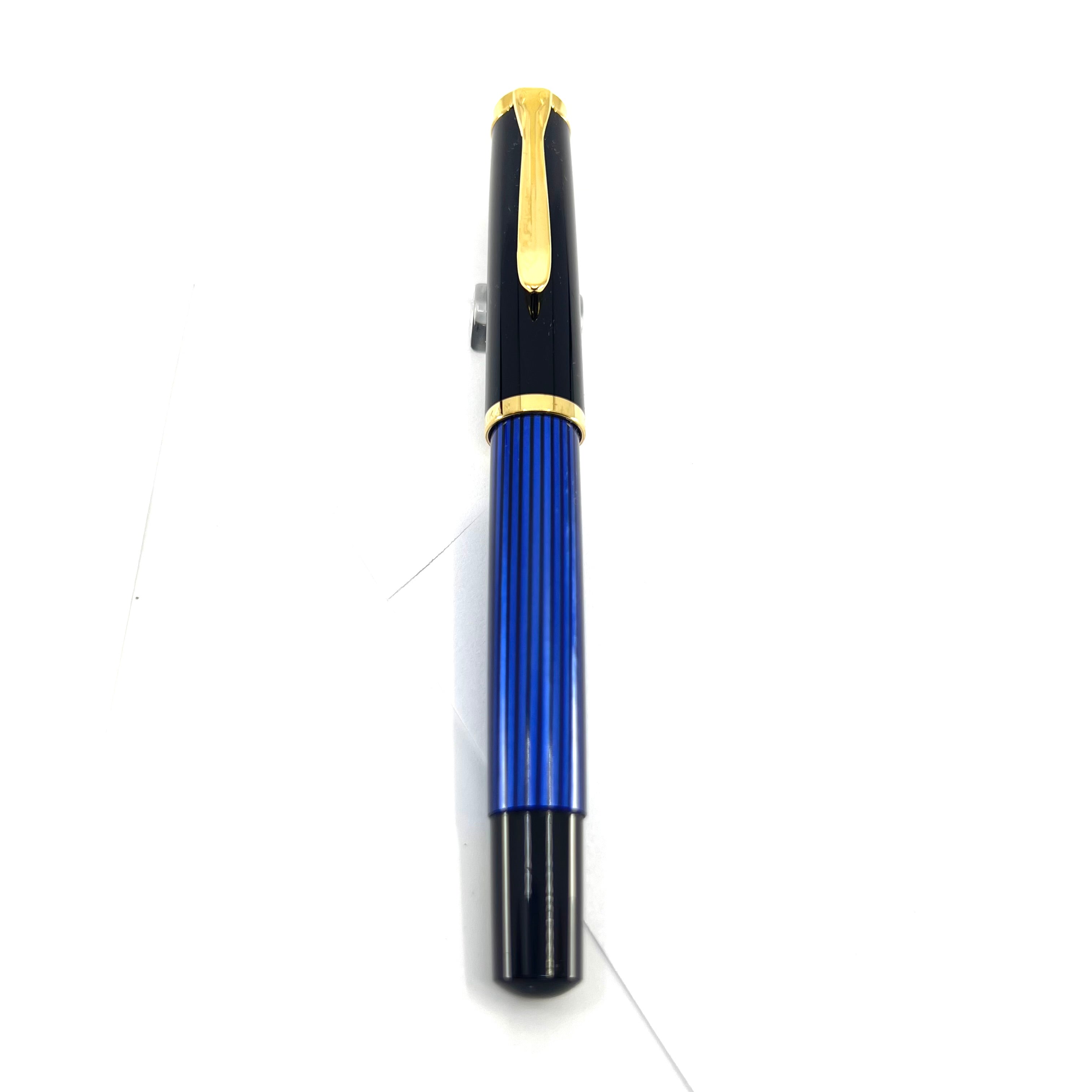 Pelikan Early M400 Black/Blue Striped Fountain Pen - Medium 14kt