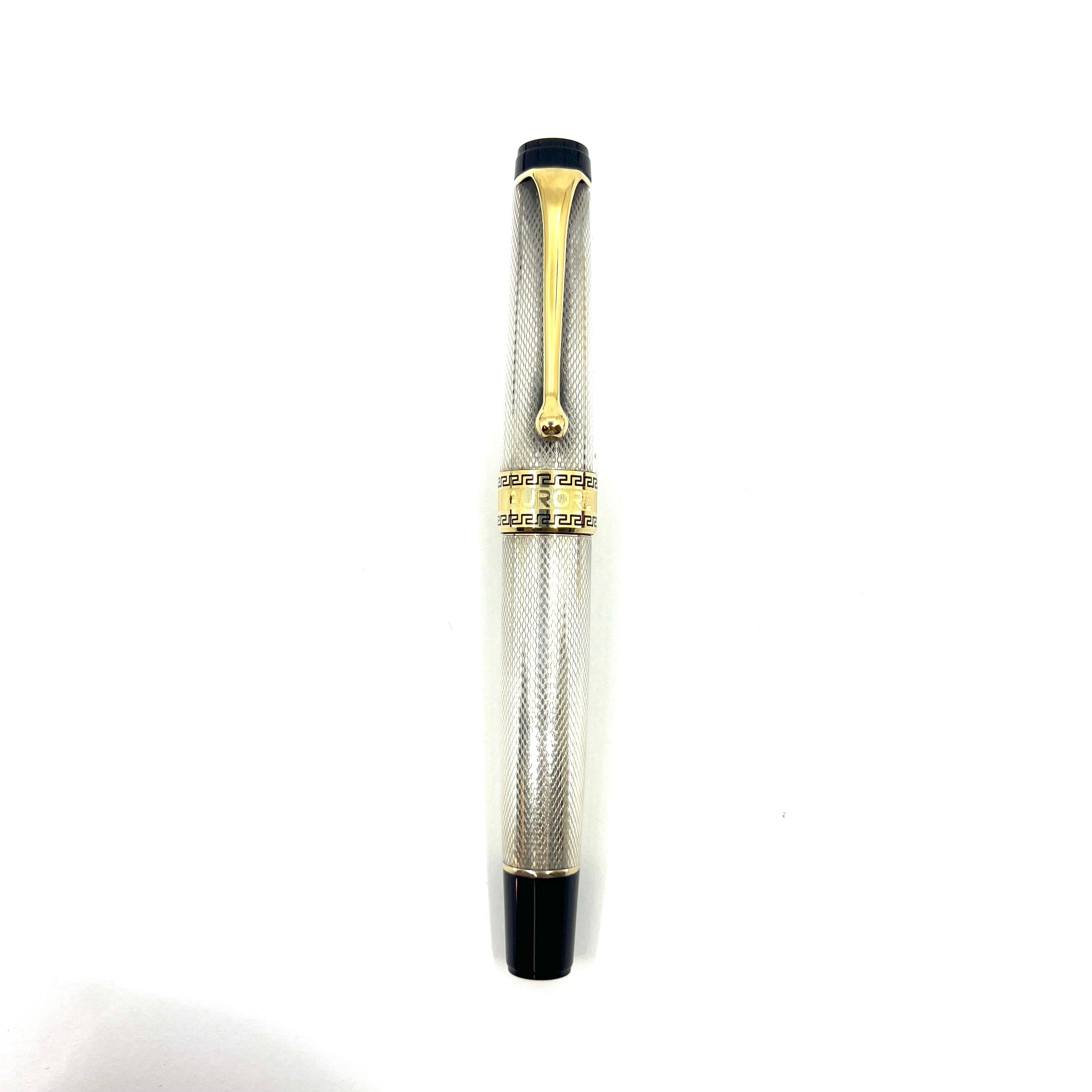Aurora Optima Full Sterling Silver Barleycorn Fountain Pen - Fine