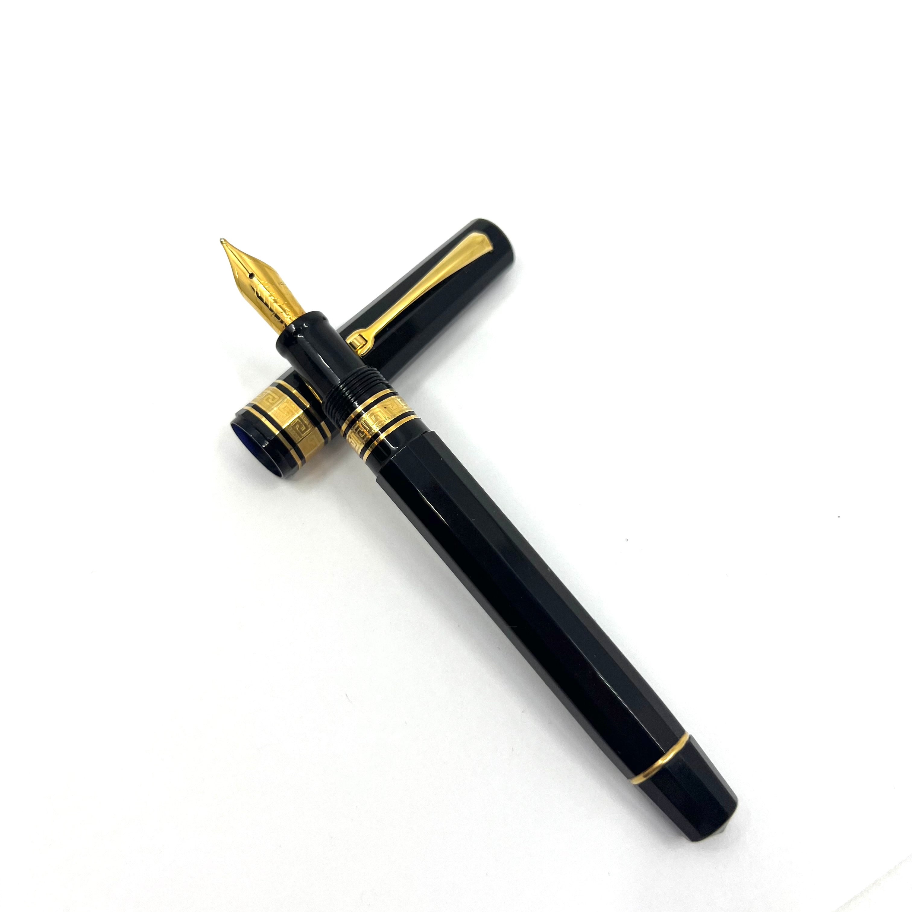 OMAS Milord Black Paragon Fountain Pen - Broad 18kt Gold Nib