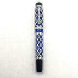 Laban Sterling Silver Filigree over Lustrous Blue Marble Resin Fountain Pen - Broad Gold-Plated & Steel Nib