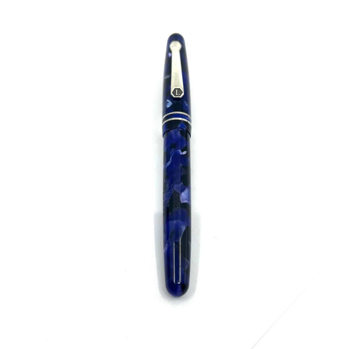 Levenger Blue Marbled Argento Fountain Pen - Broad 18kt Gold Nib
