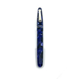 Levenger Blue Marbled Argento Fountain Pen - Broad 18kt Gold Nib